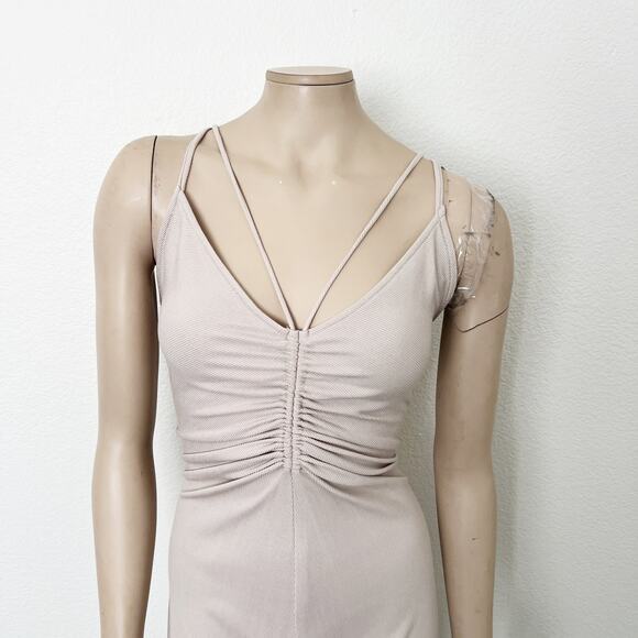 [VICI Collection] Beige Strappy Back State of Grace Ruched Midi Dress Size XL - Picture 8 of 10